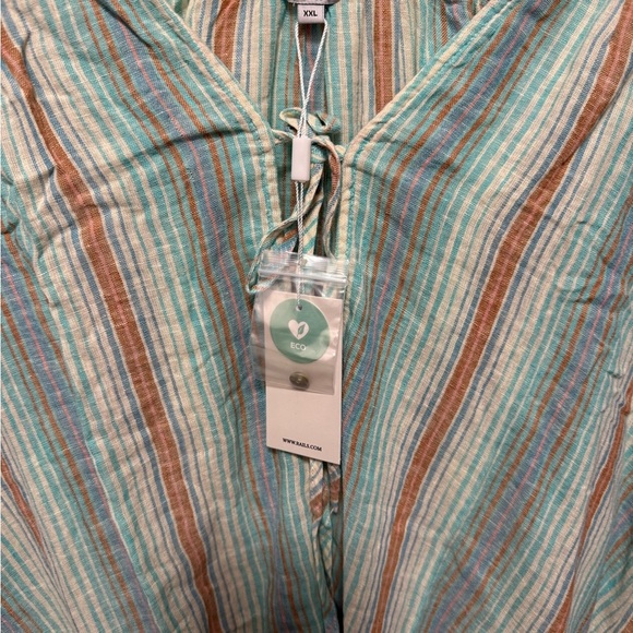 Rails Brielle Linen Top Green and White Tie Front Long Sleeve Blouse XXL NWT - Picture 11 of 12